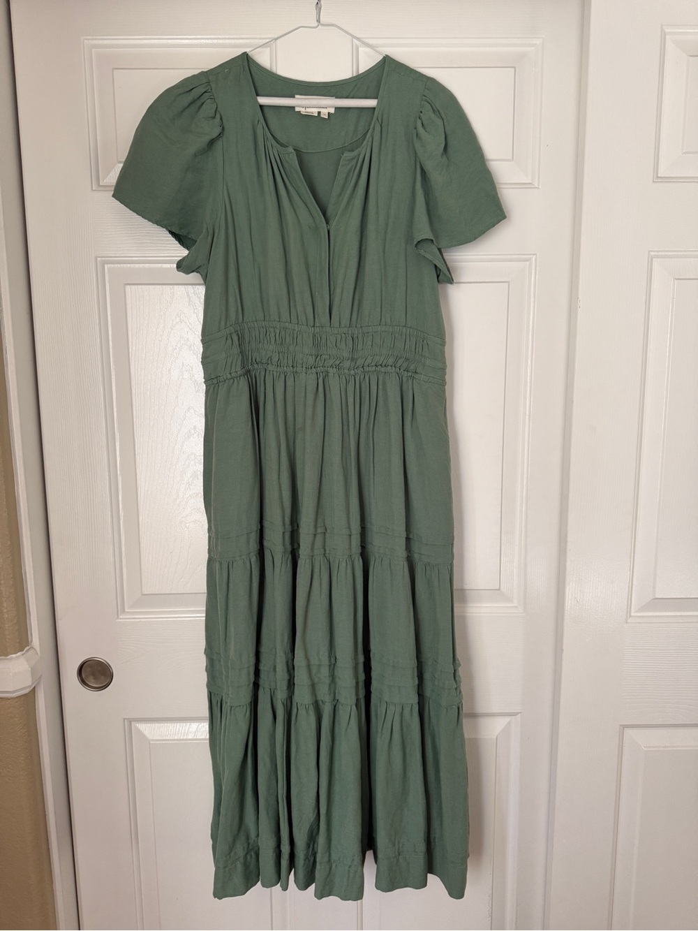Anthropologie Sage Green Tiered Maxi Dress